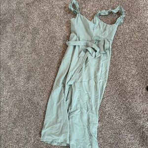 Vici Sage Green Ruffle Strap Jumpsuit